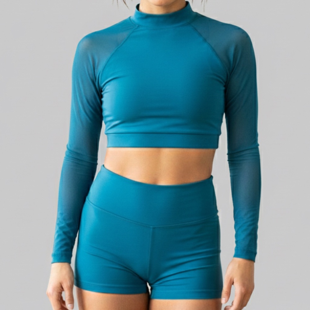 MC Theatricals dancewear Teal Crop Top Shorts Set Dance Gymnastics Workout NWT